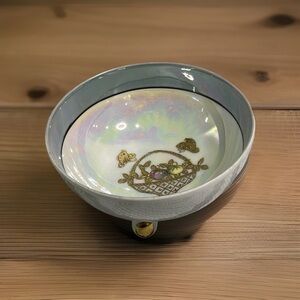 RARE ANTIQUE FOOTED‎ NORITAKE BLUEGREEN LUSTERWARE HANDPAINTED SPOON BOWL